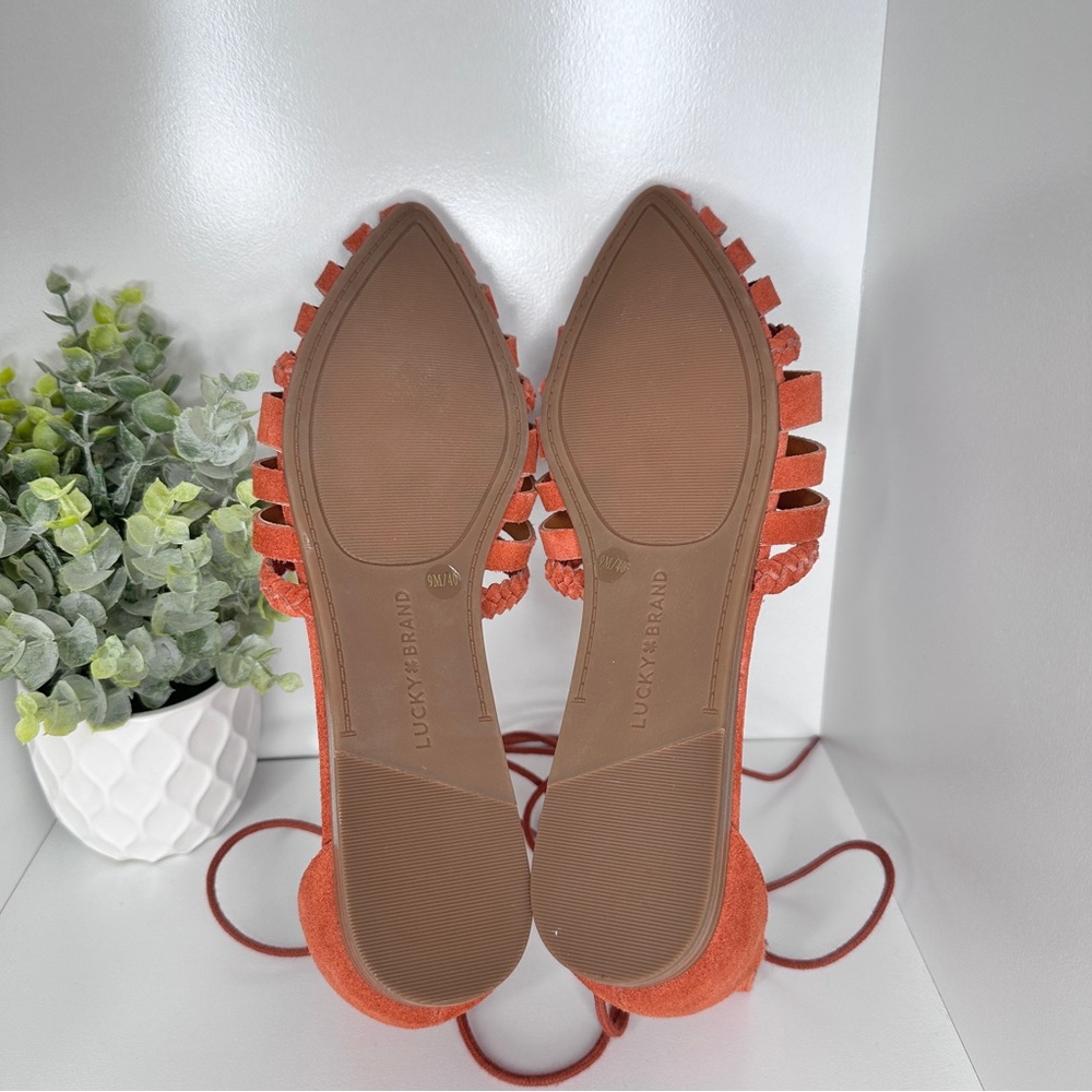 Lucky Brand Women’s Brocki Woven Orange Leather Wrap Flats Shoes Size 9 - Picture 10 of 11